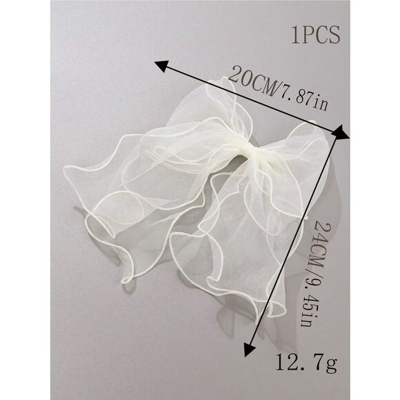 Cream White Chiffon Hair Bow Clips Imported from Japan - Picture 2 of 5